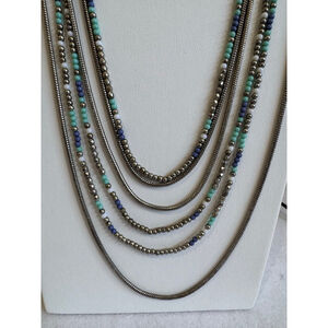 Women's Unbranded multi strand Silver tone blue green bead 32-36” Necklace
